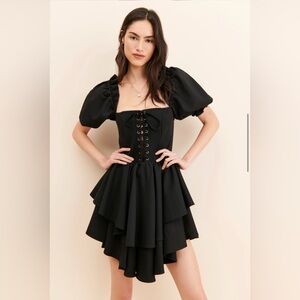 Selkie The Caviar Lace-Up Party Dress Black Corset Mini Size XS